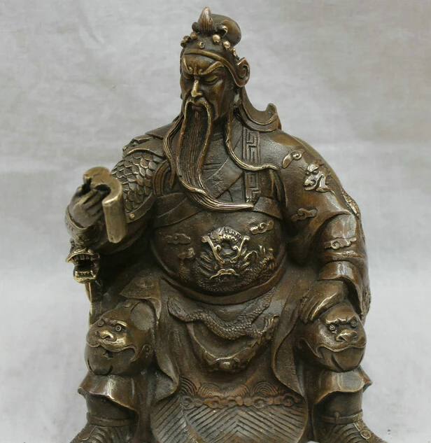 

wholesale factory 8" Chinese Bronze Protect Seat Warrior Head GuanGong GuanYu God Reading Statue