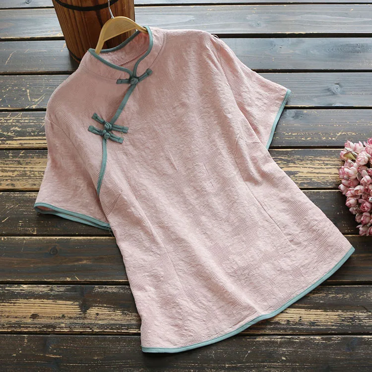 

Eastern style chinese handmade buttons stand collar short sleeve shirt 6590