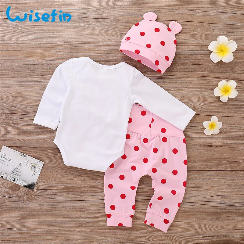 Wisefin Polka Dot Newborn Baby Girl Outfits Set Cute Giraffe Infant Girl Clothing With Hat Winter Autumn Baby Clothes For Girl