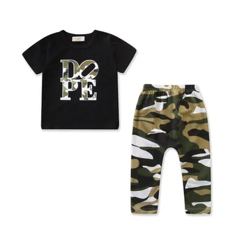 

Children's summer new 2020 boys clothing printing letter shirt T-shirt + camouflage shorts 2 / baby children's sportswear