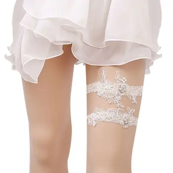

Women Vintage Wedding Garter Faux Pearl Embroidery Floral Lace Bridal Thigh Ring