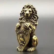 Коллекционные китайские латунные Резные животные благословение Сова Лев изысканные маленькие статуи