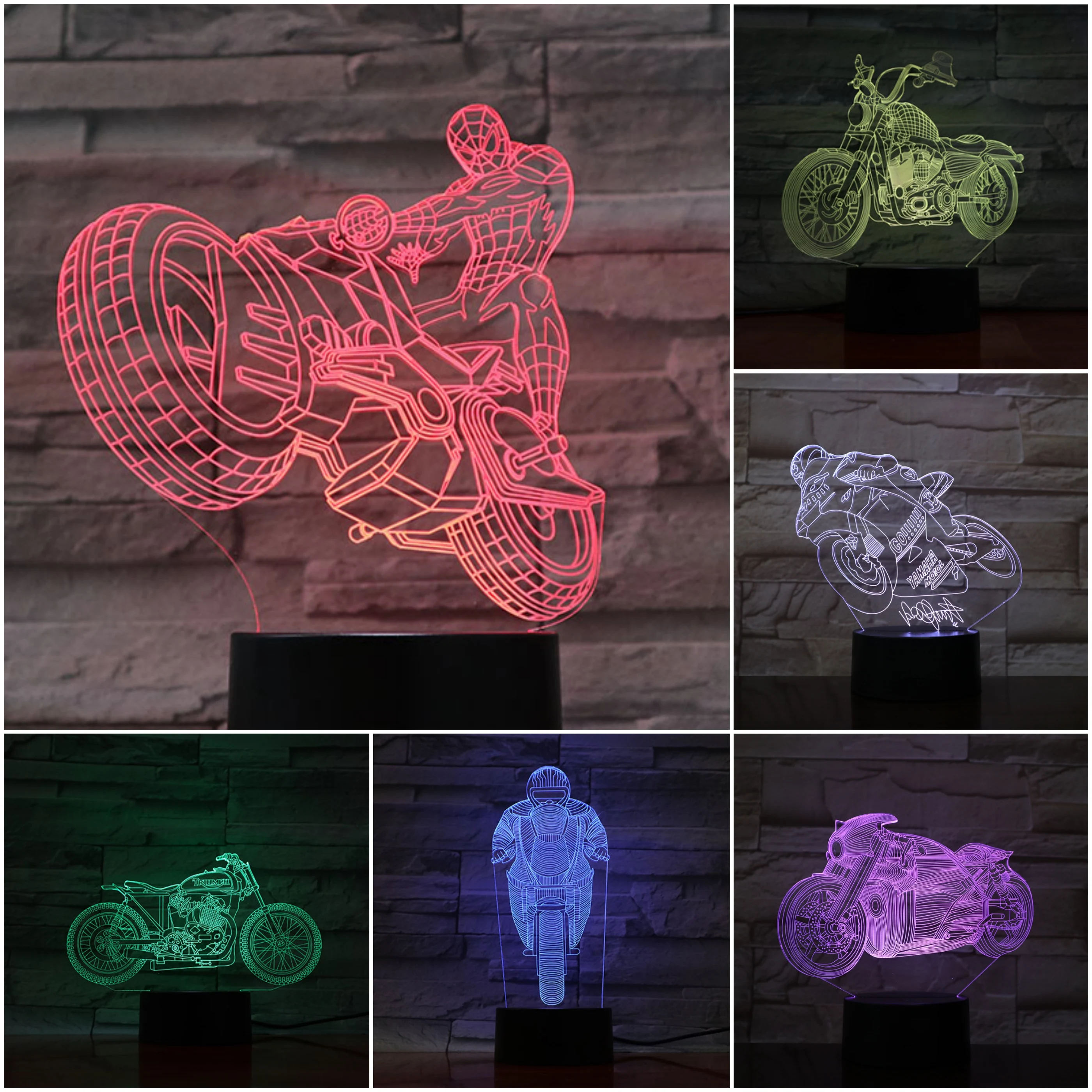 

Led Night Light Motorbike Decoration 3d Illusion 7 Color Changing Childrens Kids Nightlight Gifts Table Lamp Bedroom Motorcycle