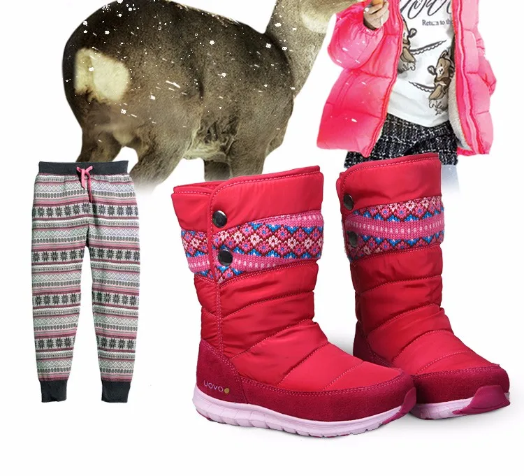 UOVO/ зимние сапоги для девочек, брендовая модная детская обувь, теплые резиновые сапоги для детей, зимние сапоги для девочек, Размер 27#-37