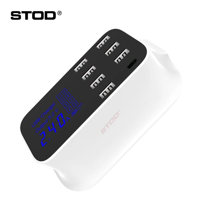 

STOD 8 Port USB Charger 40W LED Smart Display Type C Fast Charging For iPhone 8 Samsung Galaxy S10 Huawei P10 LG V50 AC Adapter