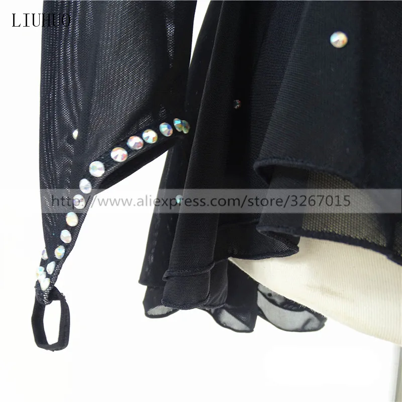 Figure Skating Dress Women's Girls' Ice Skating Dress Black collar long sleeve Competition performance clothing 