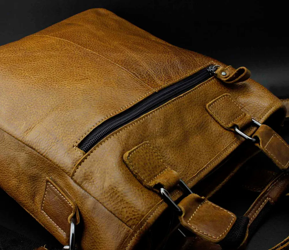Мужская винтажная сумка из натуральной кожи на плечо сумка почтальонка коричневая
