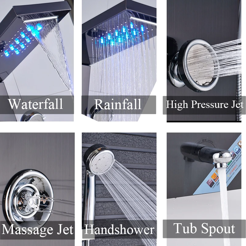 6-Functions-Nickel-Brushed-Wall-Mounted-Bathroom-Shower-Faucet-Shower-Panel-Column-LED (2)