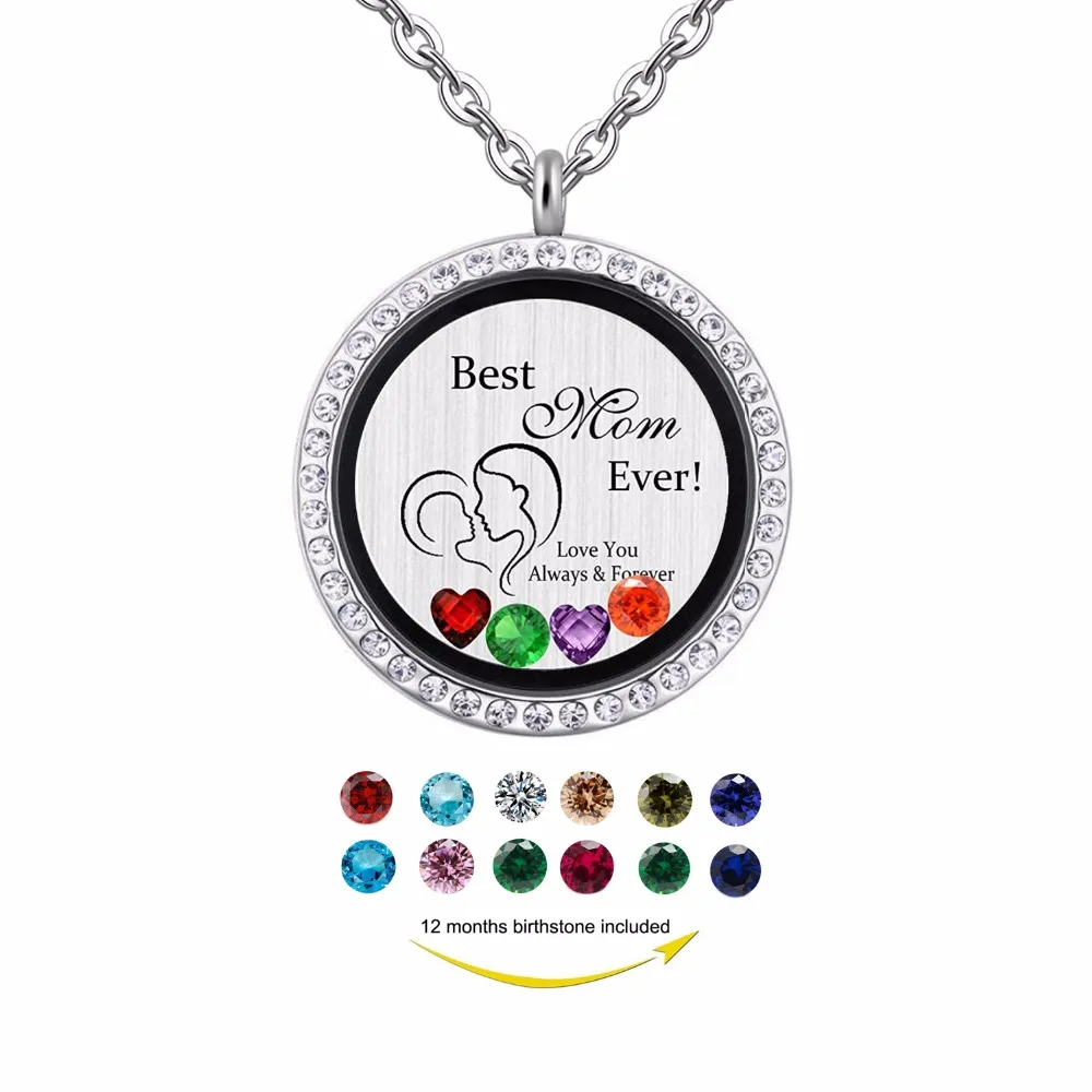 Floating Jewelry Gift For Mom Best Mom Ever Engraved Magnetic Floating Locket Pendant Birthstones Charm Necklace Jewelry Pendants Aliexpress