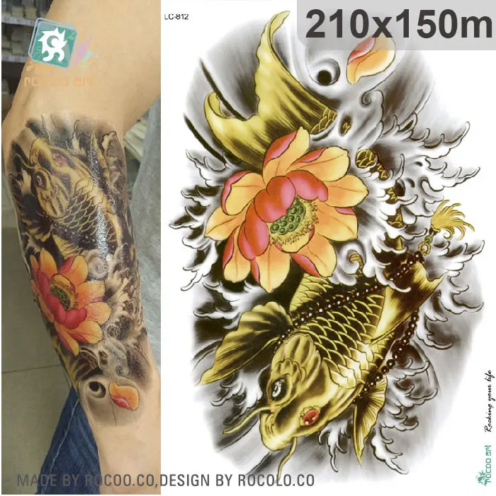 

LC812/New 2015 3D Large Big Tatoo Sticker Sketch Green Fish Drawing Designs Cool Temporary Men Tattoo Stickers