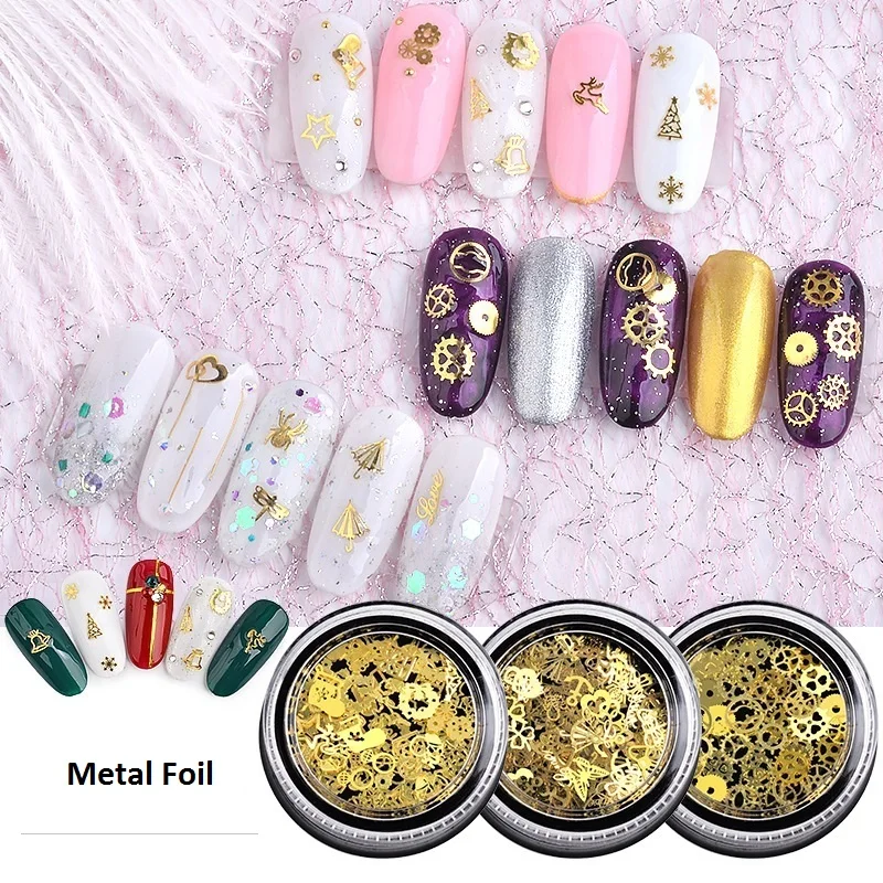 

Foil Nail Sticker Christmas Snowflake Wheel Gear Tree Gold Ongles Decor Manicure Decal Holo Accessories Nails Art Decorations