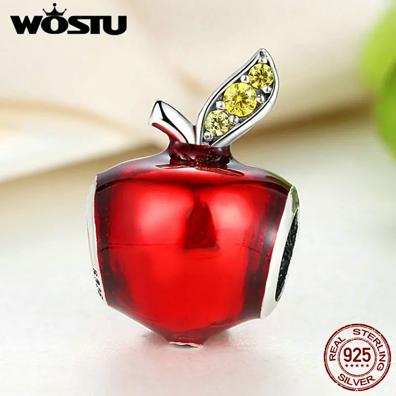 

Autumn Fashion 925 Sterling Silver Apple Charm With CZ Fit Original WOST Bracelet Pendant Authentic Same Jewelry ZBBS078