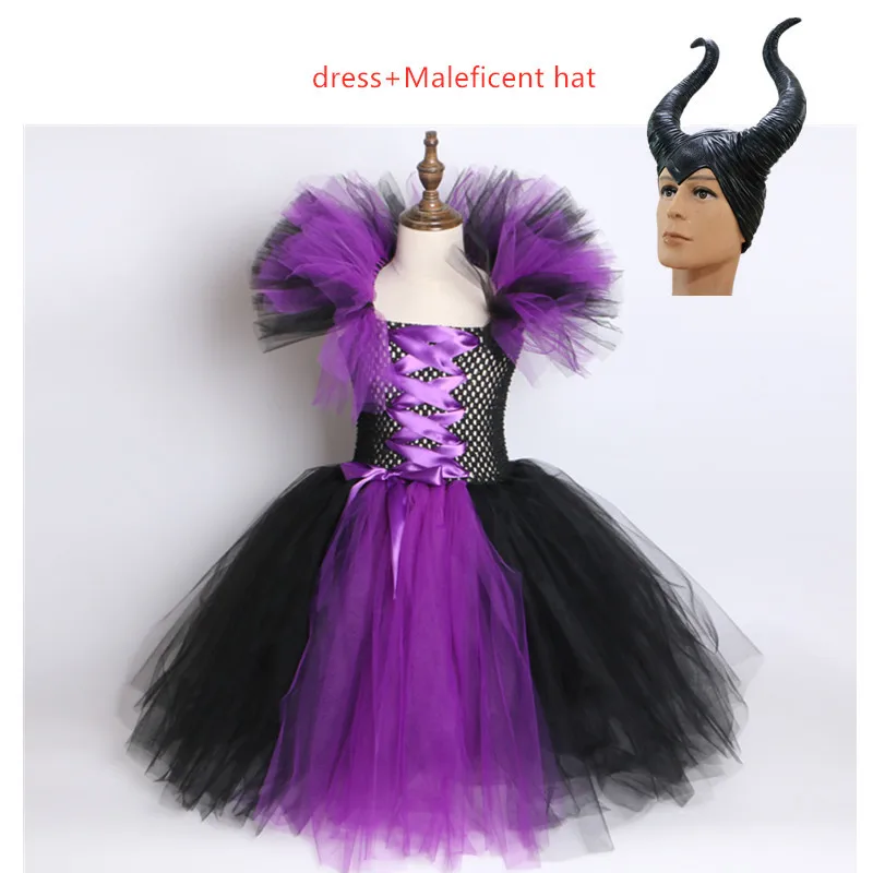 

Explosion Maleficent Evil Queen Girls Costume Cosplay Witch Costumes Fancy Girl Party Dress Children Clothes and hat 2-12Y