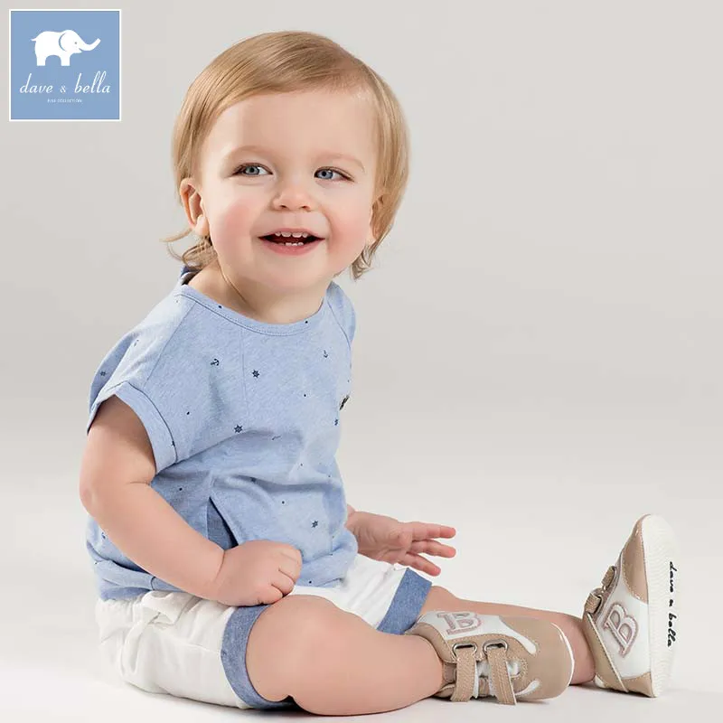 

Dave bella summer baby O-neck suit boys fashion printing costumes kids sleeveless clothes children boutique clothing sets