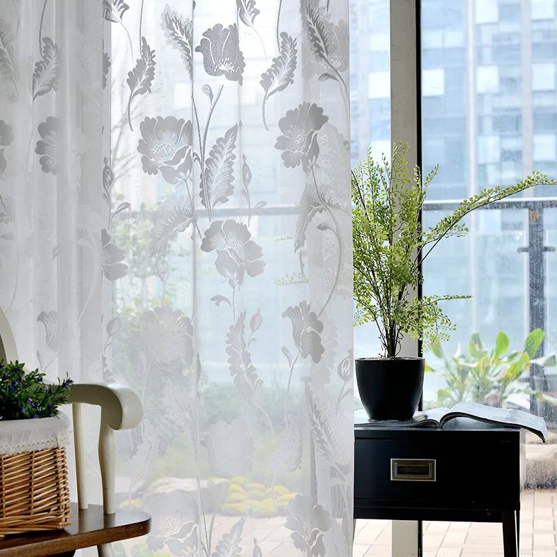 Diseño Floral blanco Jacquard pura de paneles para Windows Cortina para la sala dormitorio Rideau cenefa Cortina WP101 * 30