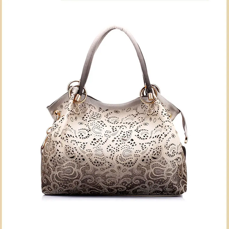 Top-handle Bags for Women Hollow Out Ombre Handbag Floral Print Shoulder Bags Ladies Pu Leather Tote Bags Vintage Bolsa Feminina card wallet
