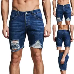Мужские рваные короткие джинсы, новинка 2019, Мужская брендовая одежда, модные, сексуальные, рваные, для отдыха, летние синие джинсовые шорты