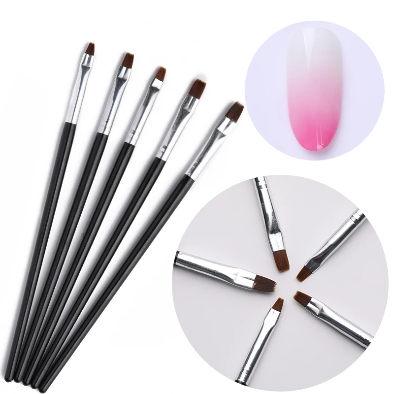 

5Pcs/Set Nail Art UV Brushes Professional Painting Pen Soft Hair Black Handle Mixed Shape French Nail Brush Nail Art Design