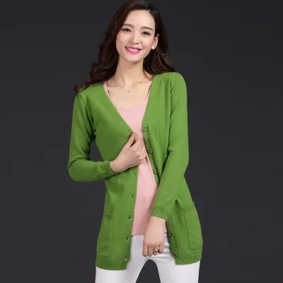 Женский кашемировый пончо с v-образным вырезом, кардиган, свитер, Осень-зима, шерстяные эластичные свитера, облегающие вязаные кардиганы - Цвет: Green