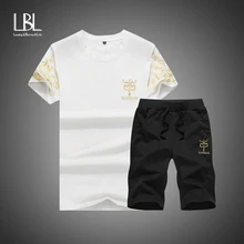 Летний комплект мужской повседневный костюм из двух предметов футболка с коротким рукавом и модный мужской комплект одежды спортивный костюм Мужская футболка Homm бренд