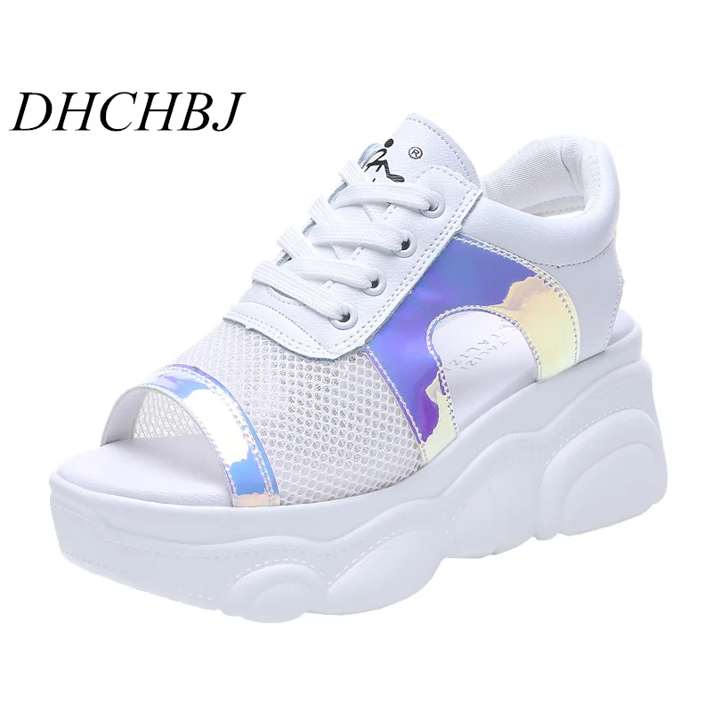 

New Arrival 2019 Summer Platform Sandals Women 7CM Wedges Thick Bottom Casual Shoes Comfortable White Buckle Sandals Sneakers