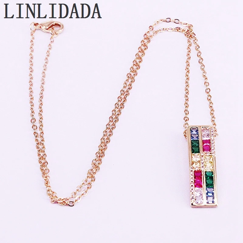 

6Pcs NEW fashion Gold Filled Multi Colorful CZ Zirconia Charm Pendant Sparking Necklaces For Women Jewelry