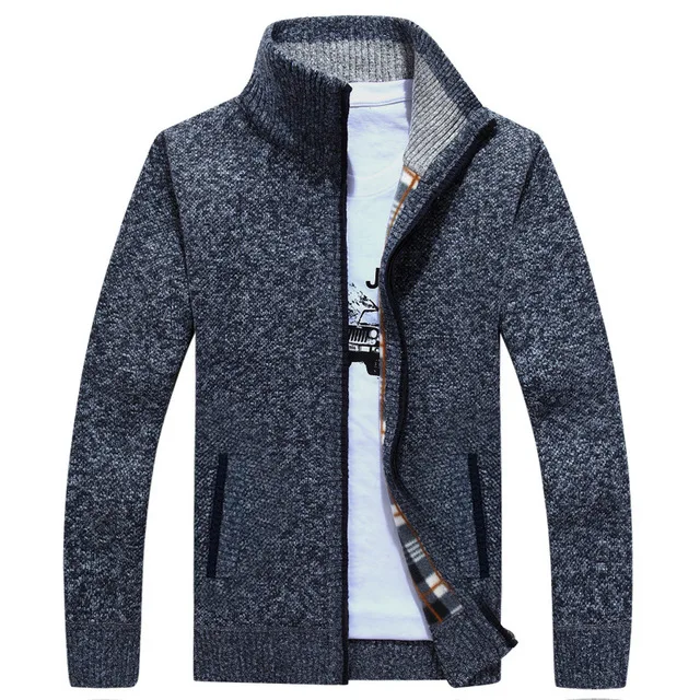 Мужская шерстяная куртка на весну и осень, высокое качество, на молнии, Вязанная, повседневная, тонкая, шерсть, толстовки, пальто, мужская, длинная, хлопок, трикотаж - Цвет: grey blue