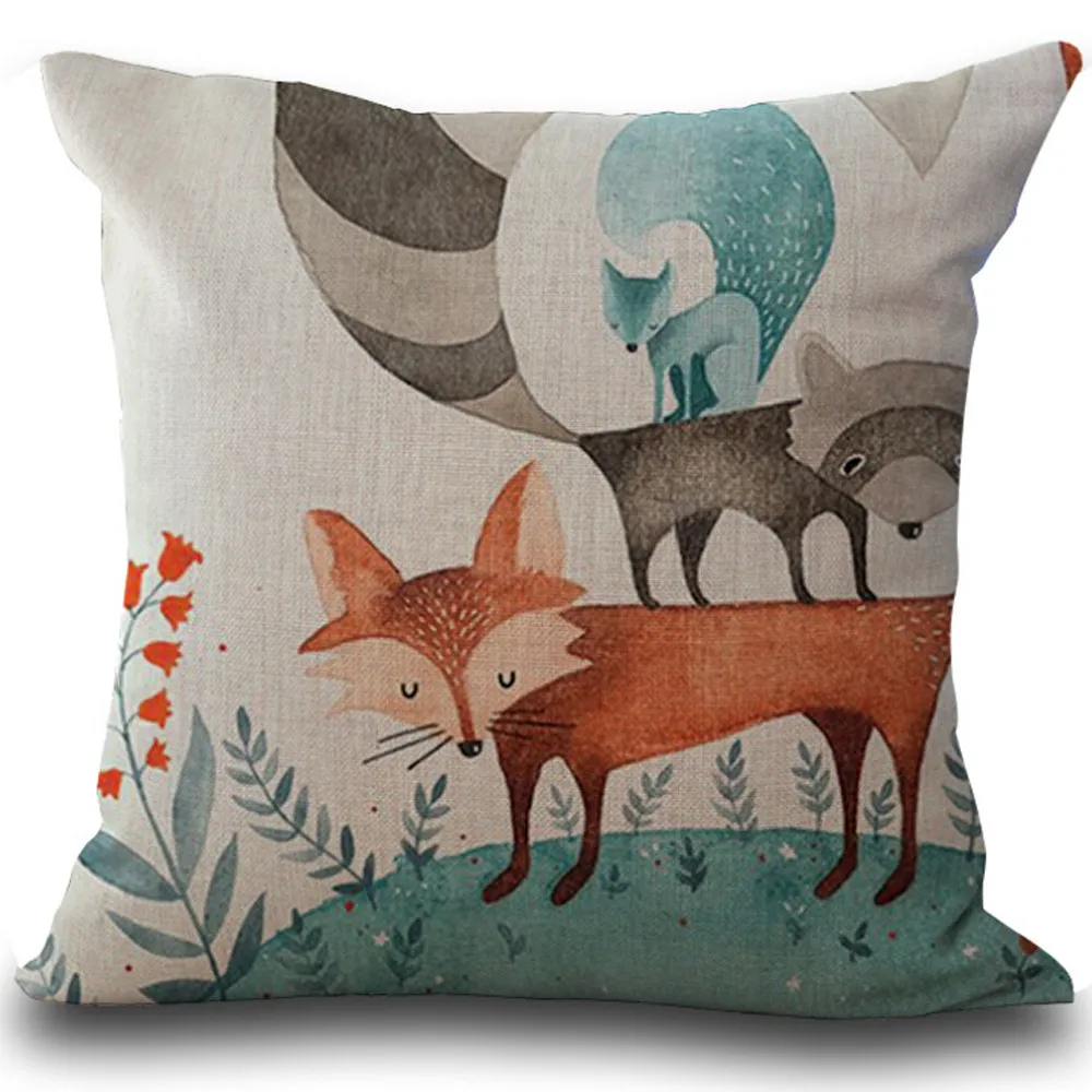 

Fox Print Cushion Cover Sofa Bed Home Decoration Pillow Case Linen Square Throw Flax Pillow Covers Cushion Case 1030