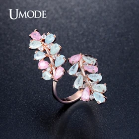 UMODE, брендовые яркие цветные кольца для женщин,, новейшее белое золото, CZ коктейльные кольца, модные ювелирные изделия Anillos Bague AUR0361B - Цвет основного камня: Rose Gold Plated