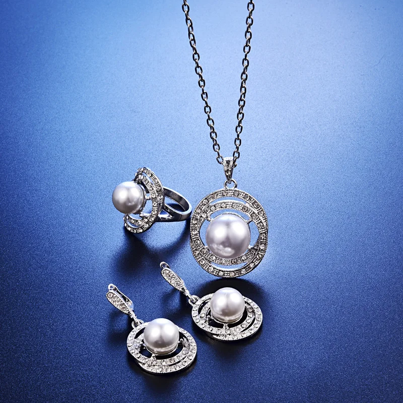808 магазин изысканные ювелирные изделия из трех частей Европа очарование женщин Кристалл ожерелье кольцо Досуг праздник дизайн жемчужные серьги-гвоздики