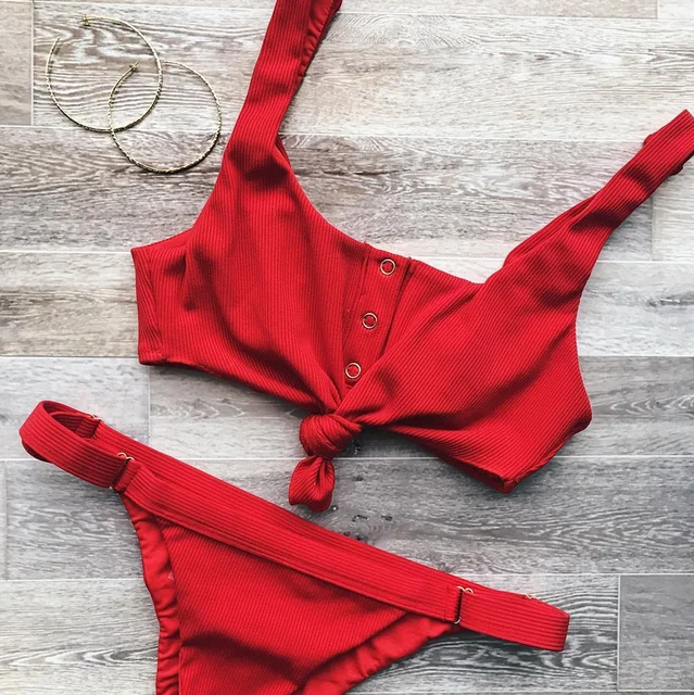 Aliexpress.com : Buy 2017 Hot Solid Red Bikinis Women Swimsuit Plus ...