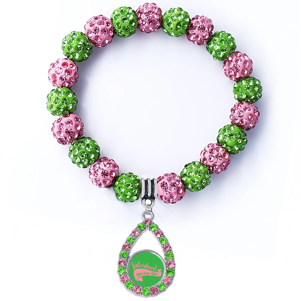 

Hot popular greece letter society AKA sorority jewelry bracelet ALPHA K ALPHA sisterhood rhinestone pendant beads elastic bangle