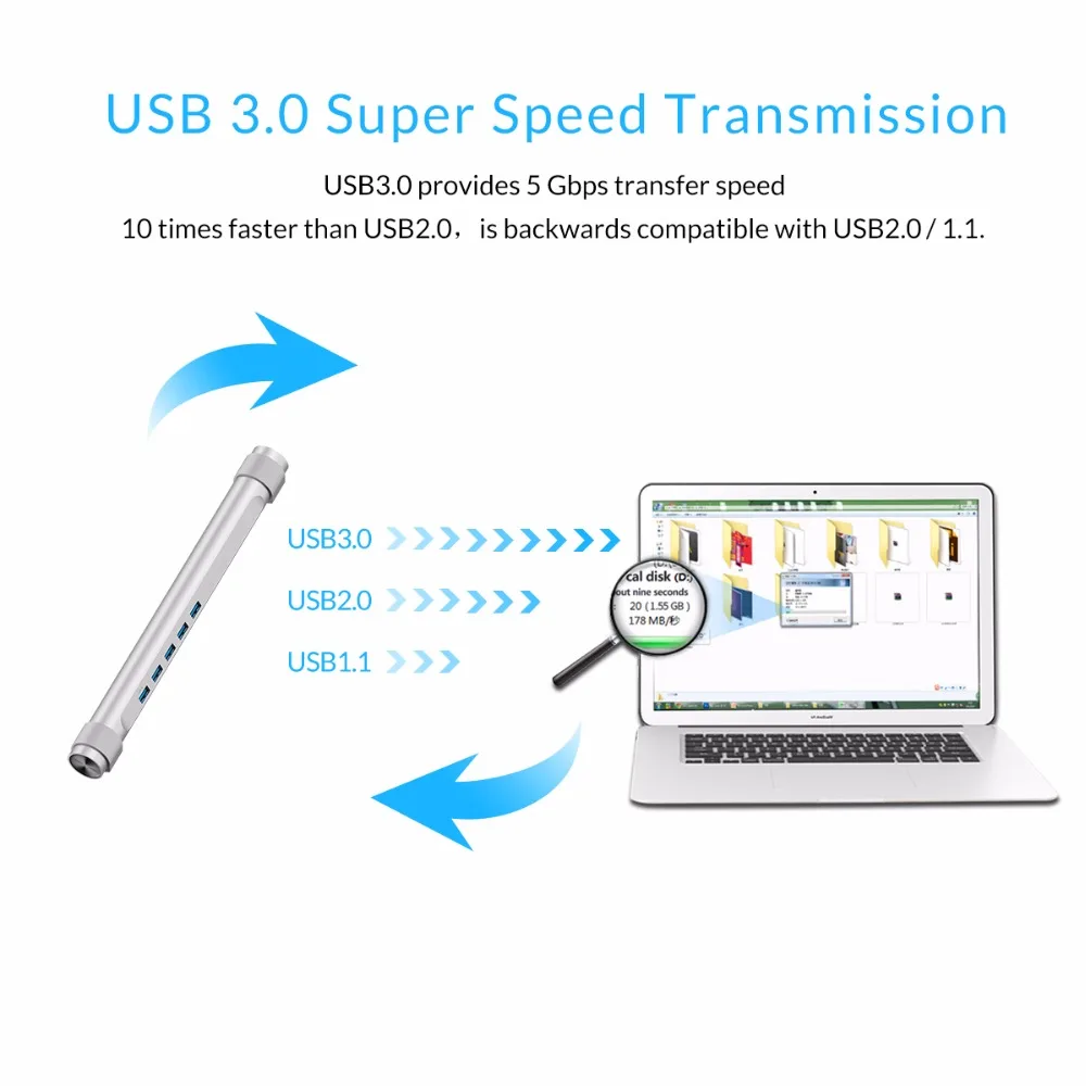 ORICO 4 порта USB 3,0 концентратор, подставка для ноутбука из АБС-пластика USB 3,0 концентратор Super Скорость передачи 5 Гбит/с, для Mac ноутбука мини-концентратор-Щепка(M4U3