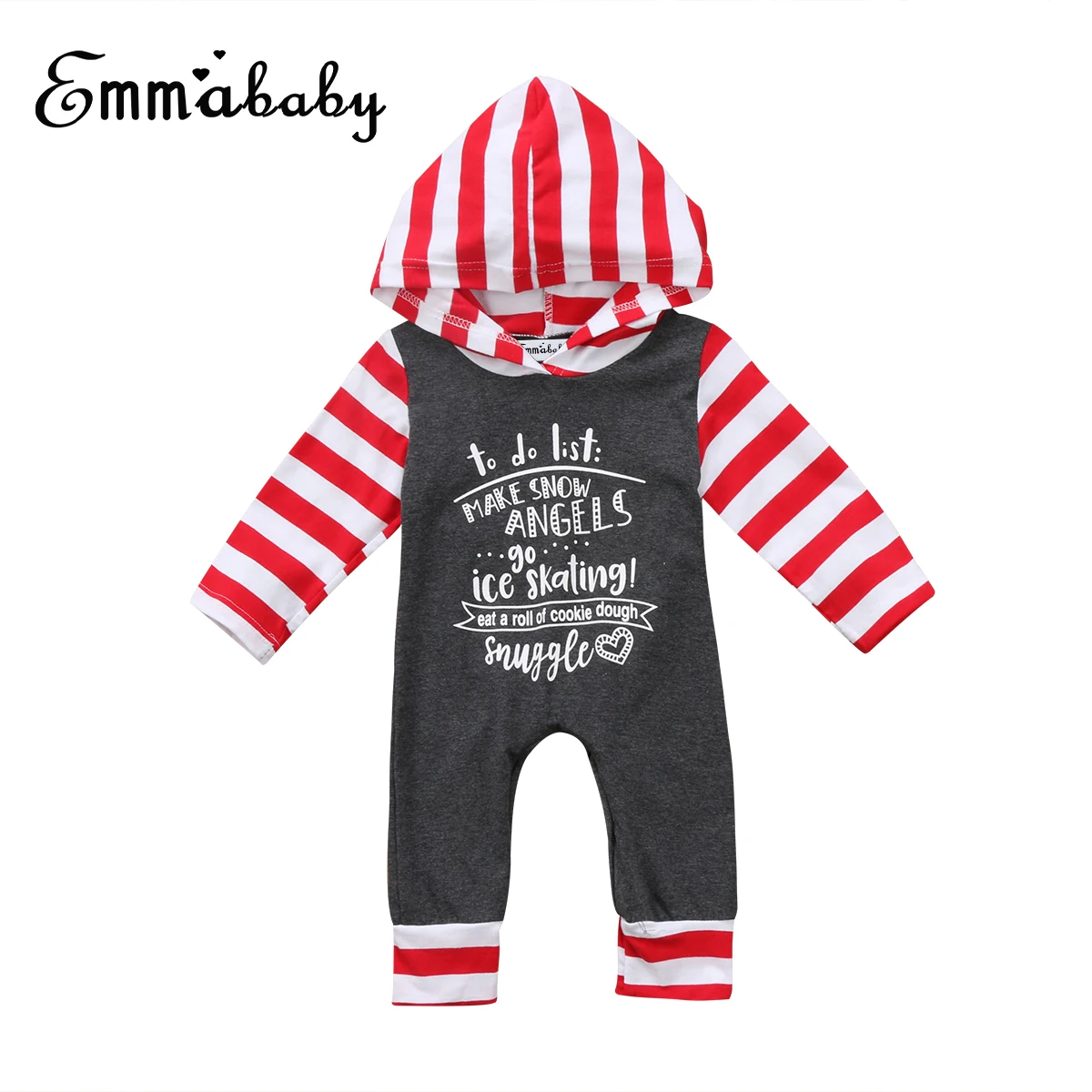 

Christmas Baby Girls Boys Long Sleeve Hoodies Letter Romper Outfits Clothes Cute Baby Kid Striped Hooded Rompers Clothing Outfit