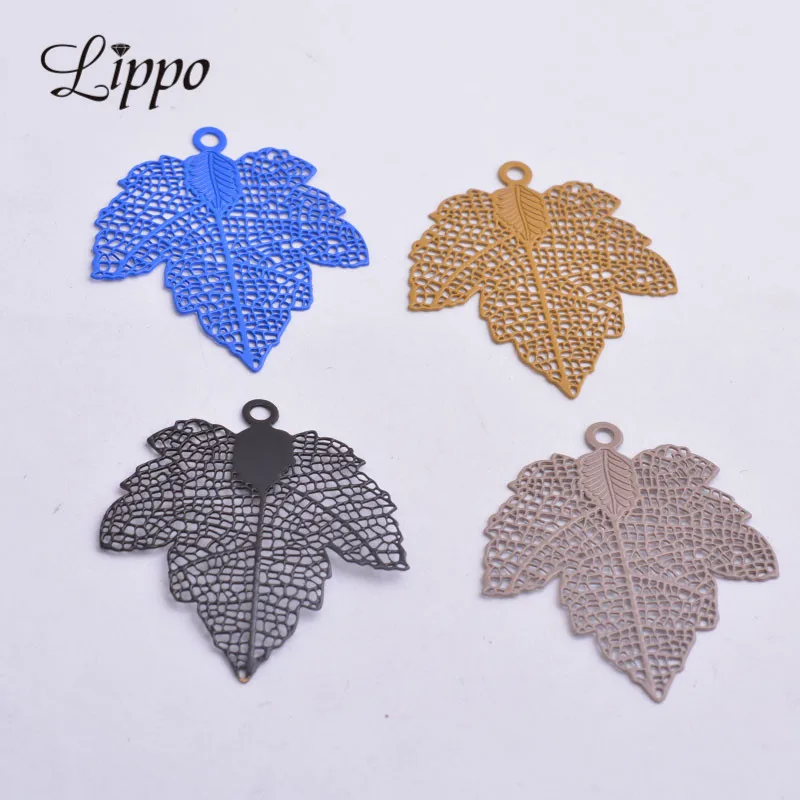 

50pcs AA2225 Colorful Maple Leaf Charms Filigree Brass Leaves charm Pendants Embellishment bijoux