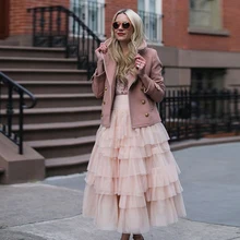 Модест Многоуровневое ботильоны Длина Тюль Юбки для женщин для Для женщин Многоуровневое Ruched Длинные юбка-пачка пышные индивидуальный заказ elatsic талии Костюмы