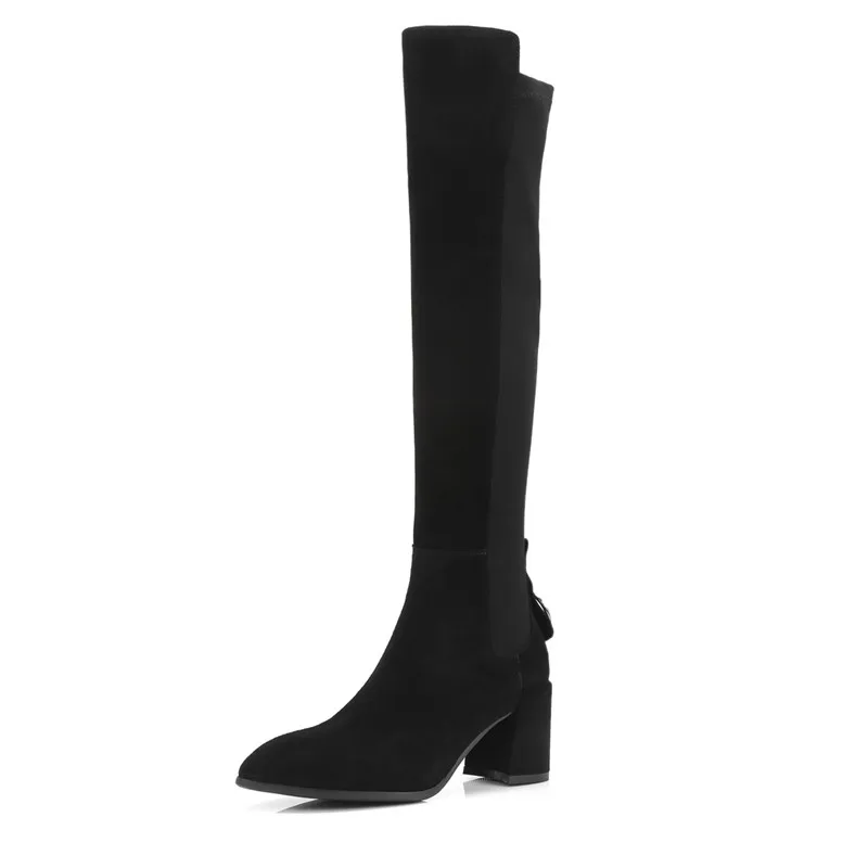 Cuir D'hiver Au Haute De Noir Vache Classique Chaude 2018 En Extensible Chaud Vente Suède Tissu Bottes Genou Dames Smirnova Long Garder TZx7tzwW