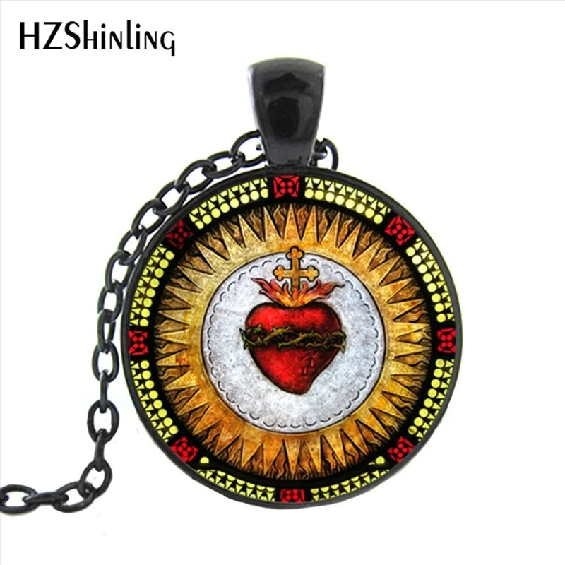 

HZ1-0047 New Fashion All Saints Catholic Church Sacred Heart Necklace Art Photo Sacred Heart of Jesus Pendant Christian Jewelry