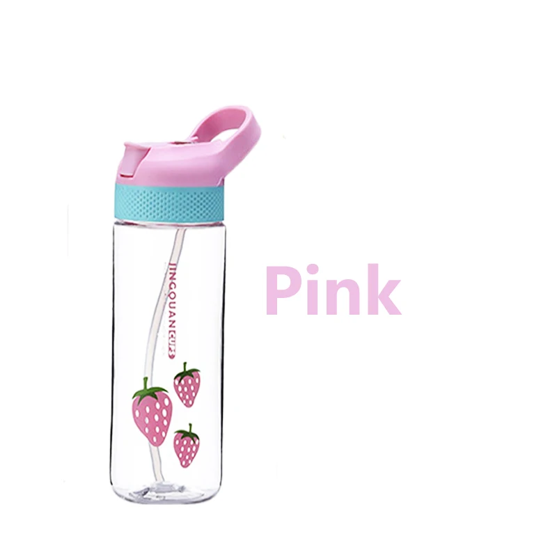 Сон-трава, мультяшная соломинка с узором, пластиковая бутылка для воды для взрослых детей с крышкой, герметичная насадка для путешествий, уличная бутылка для воды - Цвет: Розовый
