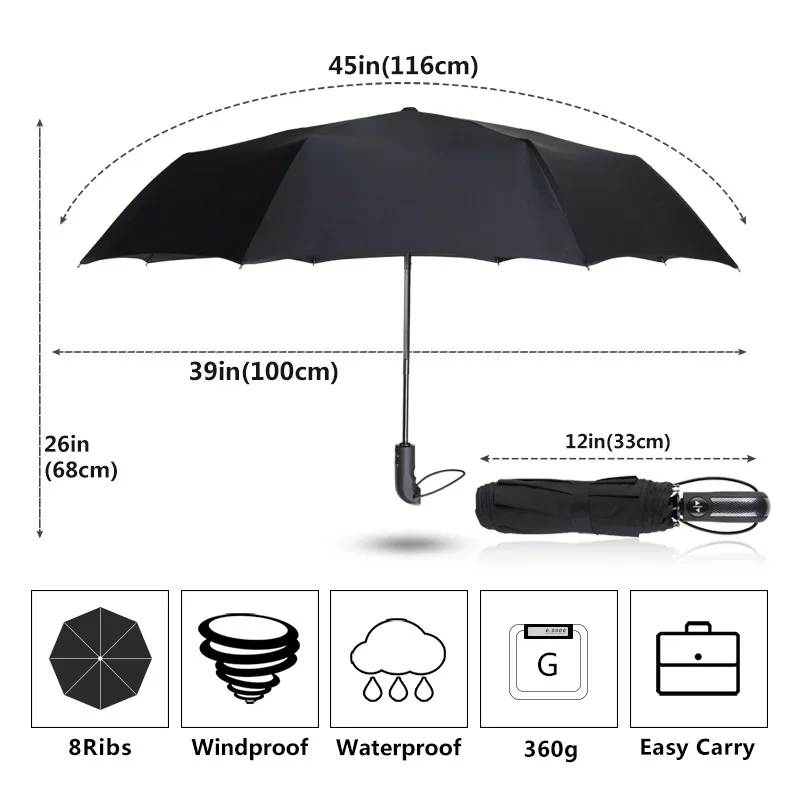 Креативный автоматический 3 складной зонт от дождя женский деловой мужской алюминиевый сплав защита от ветра 8 к уличный дорожный зонт