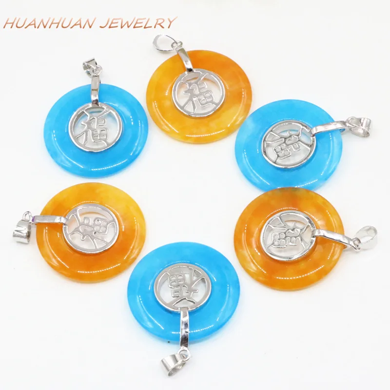 

30mm Stainless Steel Pendant For Women Natural Stone Jades Religious Prayer Necklace Pendants Chain Lucky Circle Round B3325