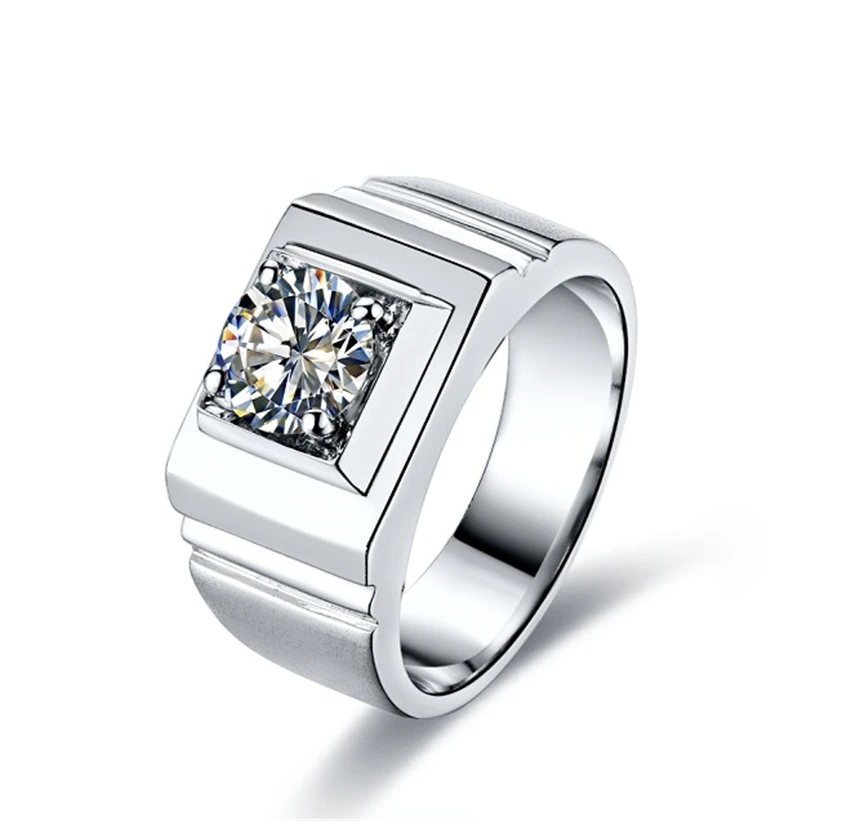 Мужское кольцо с муассанитом ювелирное изделие обрезкой в 1 карат цвет белое