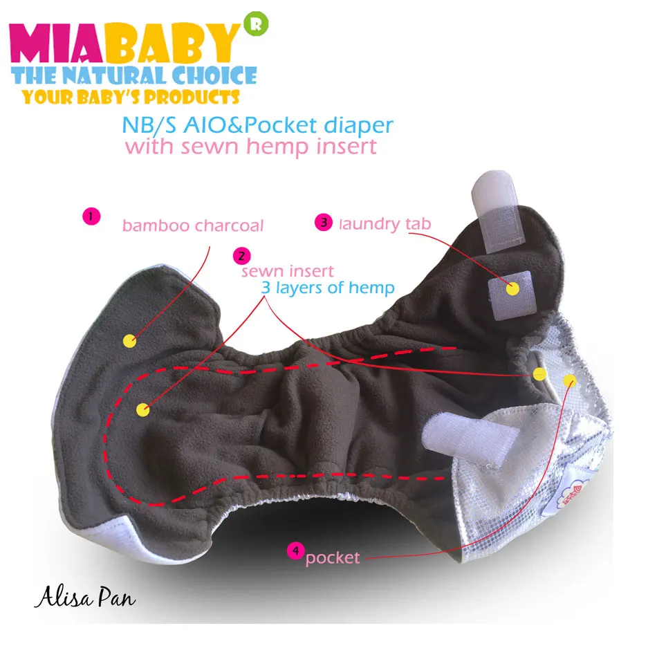 Miababy(3 шт./лот) NB& S карман и AIO ткань пеленки с вставка из пеньки, подходит 0-6 месяцев ребенок или 6-19lbs ребенок