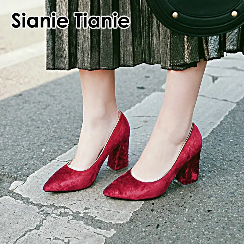 Sianie Tianie/велюровые бархатные пикантные женские туфли-лодочки с острым носком Цвет
