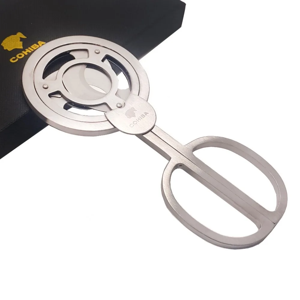 

COHIBA Gadgets Stainless Steel Triple Blade Cuba Cigars Scissors Sharp Staright Cut Cigar Cutter Golden with Pouch and Gift Box