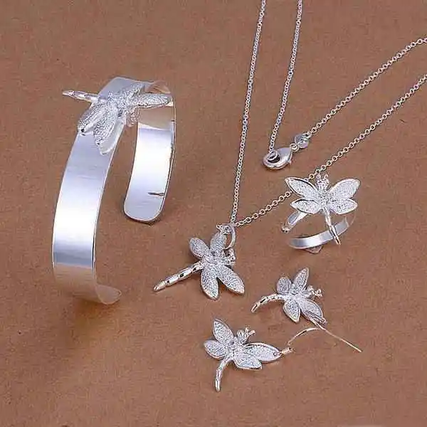 

S276 925 sterling silver jewelry set, fashion jewelry set Inlaid Dragonfly Drop Earrings Bangle Necklace S276 /aocajfja gegaovna