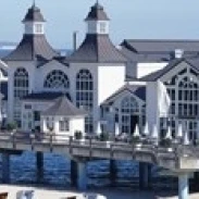 Tourists On A Bridge  The Seebruecke  Sellin  Isle Of Ruegen  Germany Poster Print (36 x 12)