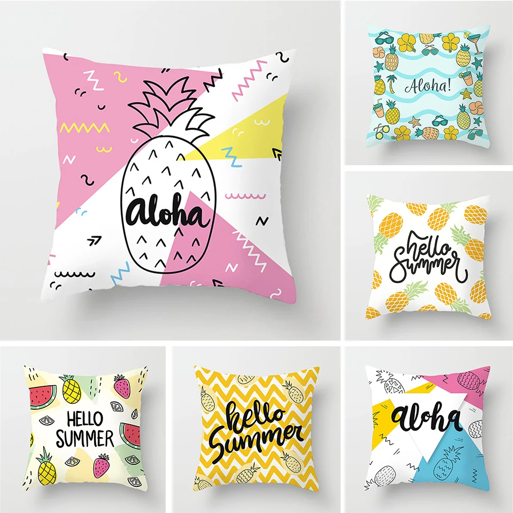 

Summer Tropical Fruit Cushion Pillowcase Cover Flamingo Watermelon Pineapple Pillow Cover Chair Home Car Decoration