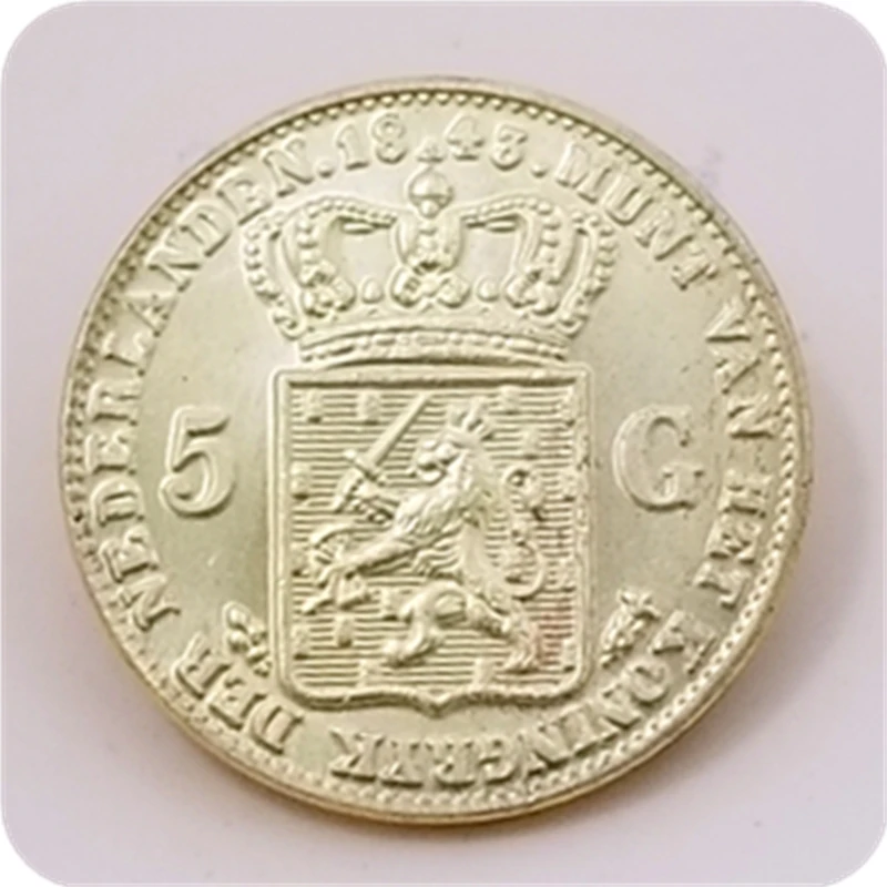 1843 Нидерланды 5 гулден-Виллем II копия монеты