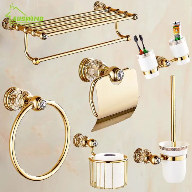 Antique Gold Polish Br Finish Bathroom Accessories European Antique Gold Polish Br Finish Bathroom Accessories European Hardware Set Luxury Crystal Products